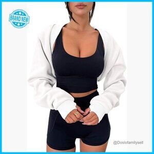 Long Sleeve Cropped Sweatshirt Shrug with Thumb Holes Y2K Open Front
